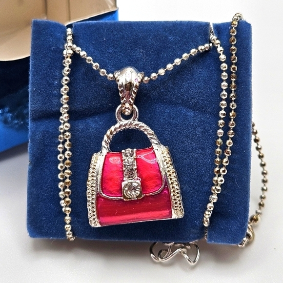 NEW Avon Red Enamel Handbag Purse Pendant Necklace 2006 - Picture 3 of 6